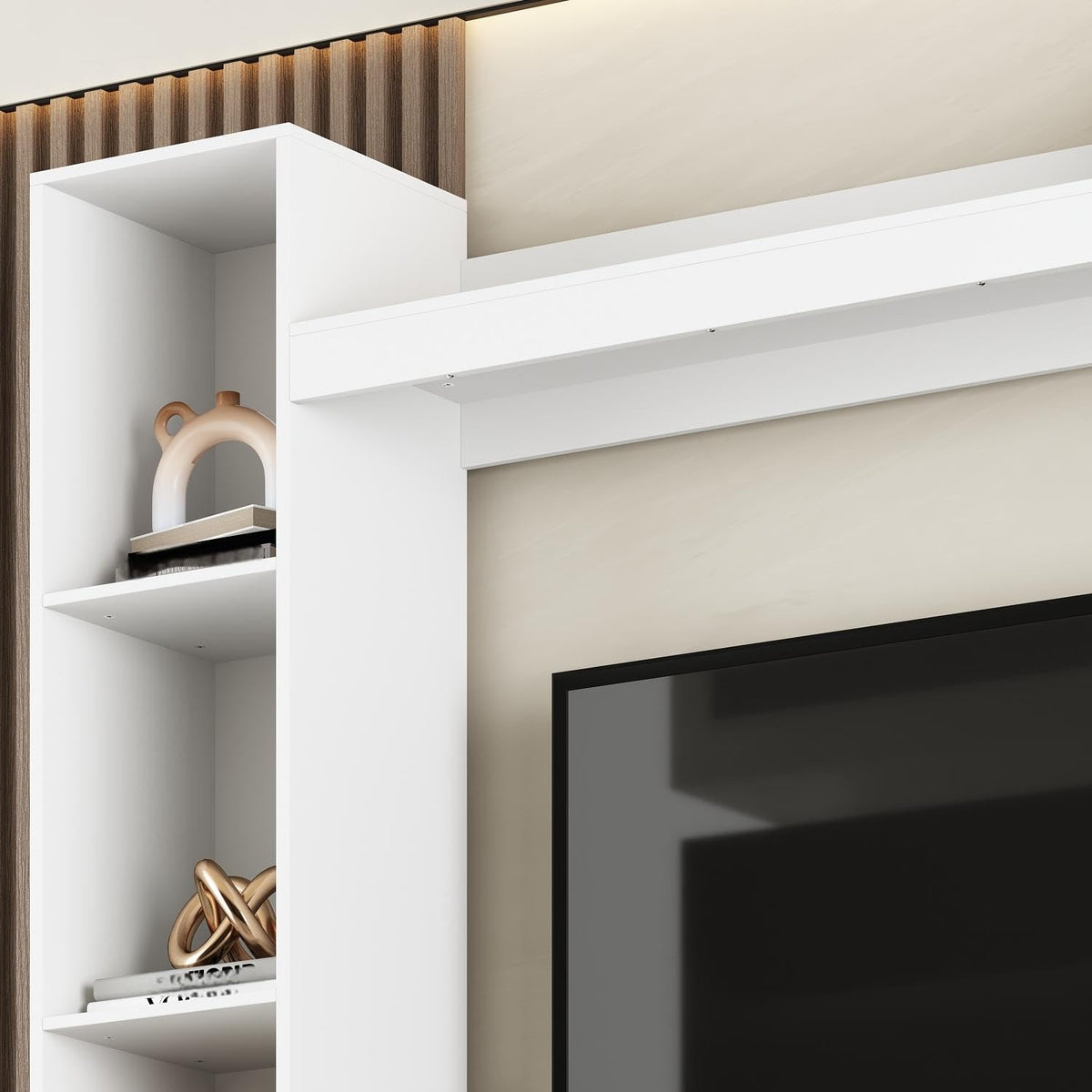 ECACAD 81" W Wall Unit Entertainment Center with Bookshelves, White
