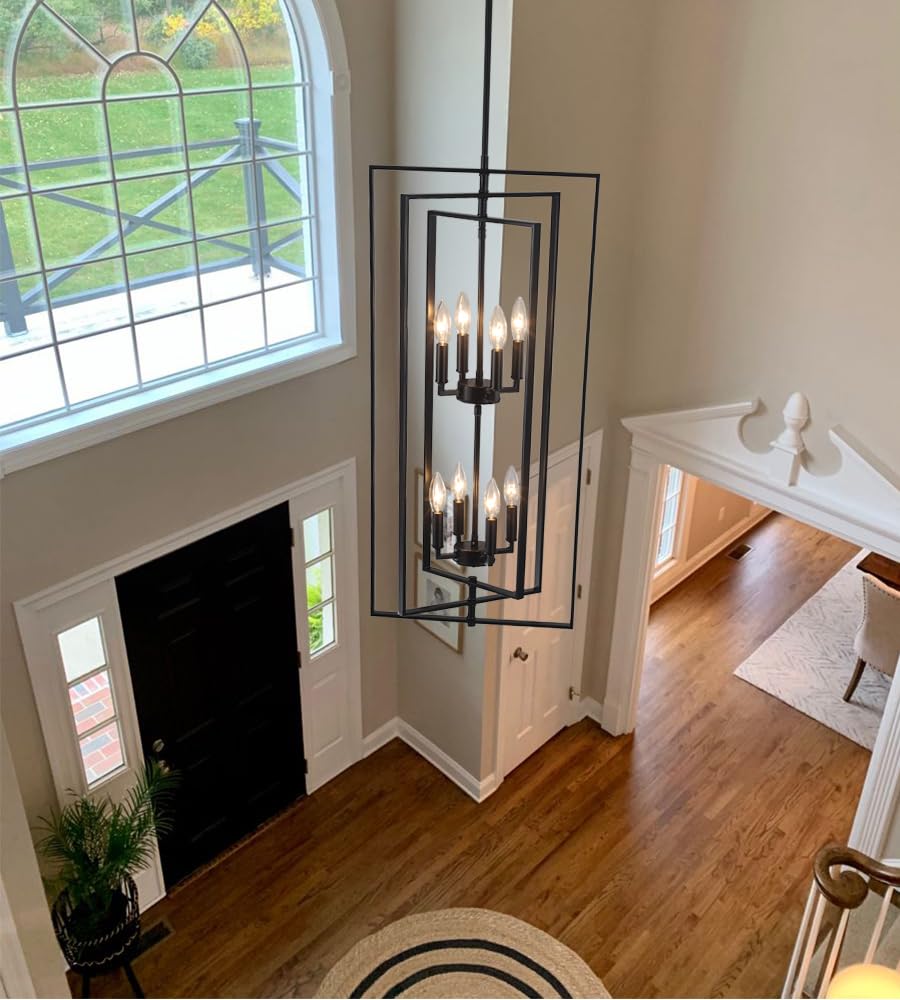 8-Light Black Farmhouse Tiered Chandelier