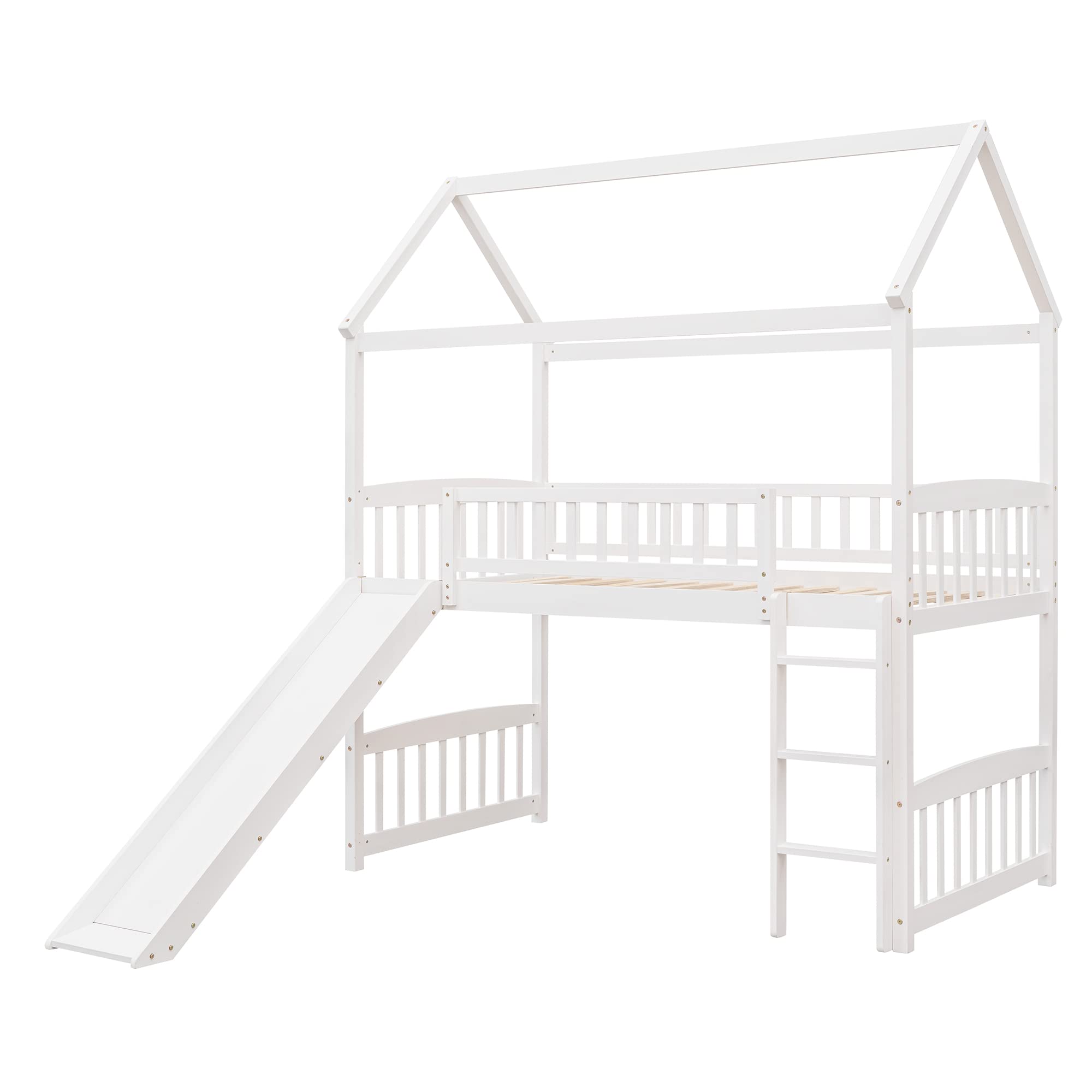 Twin Loft Bed with Slide & Playhouse Design