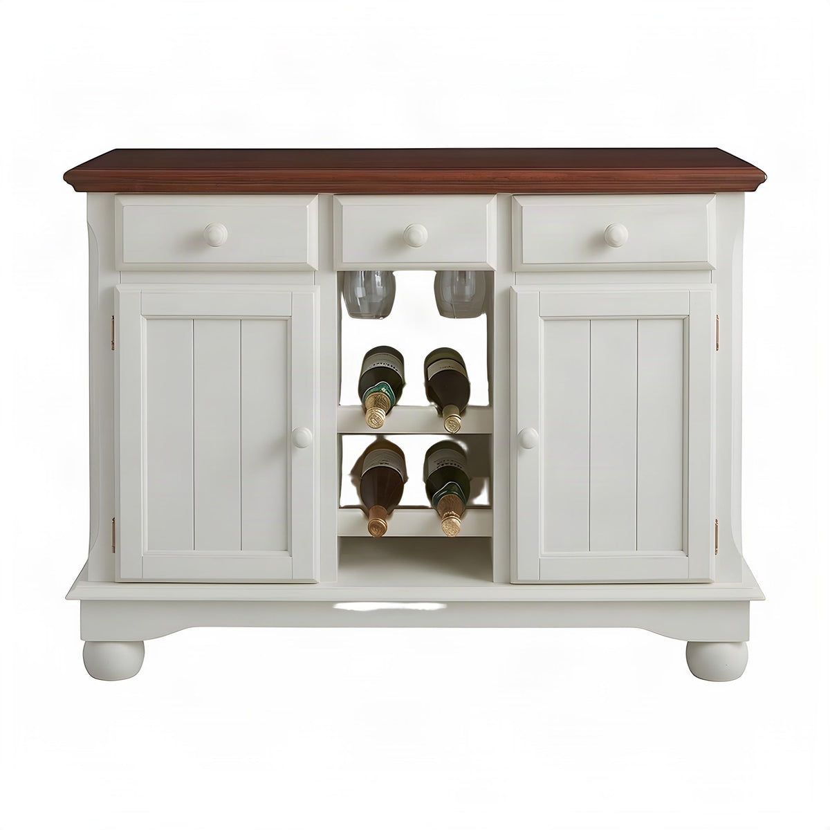 A-America British Isles Dining Solid Rubberwood Dining Server, Farmhouse Buffet Cabinet with Storage for Kitchen Dining Room, Merlot/Buttermilk
