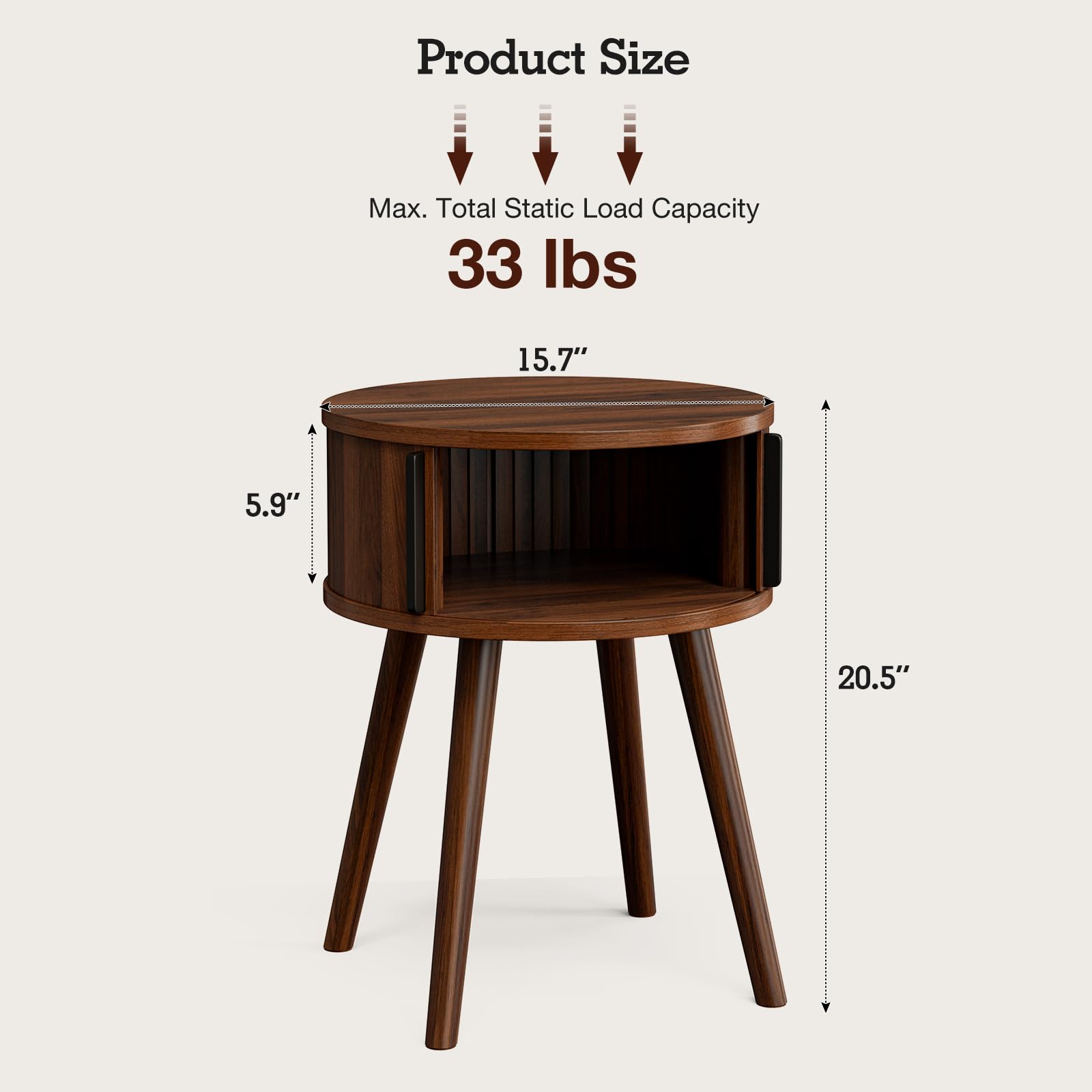 Mid-Century Round Side Table with Sliding Door