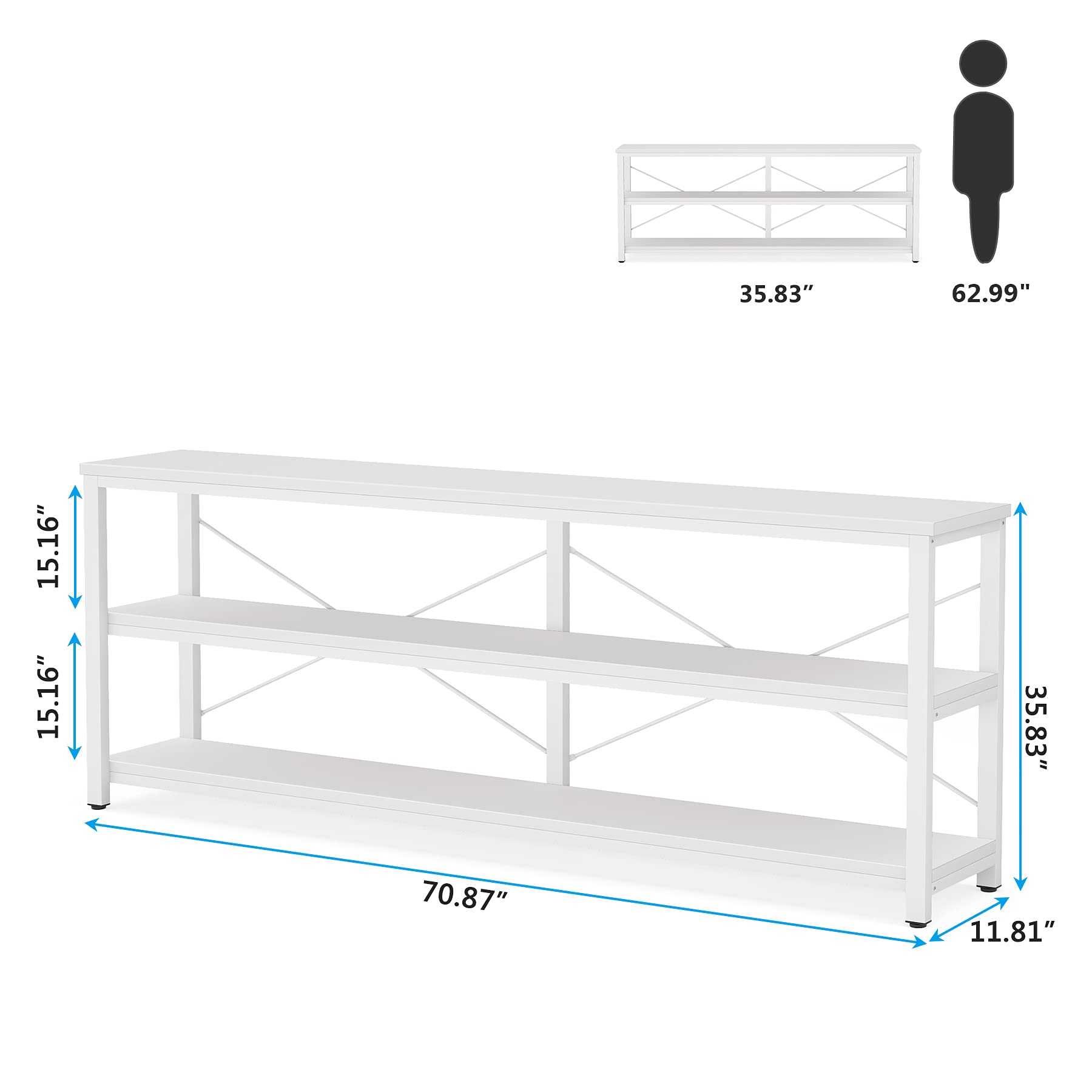 Tribesigns 71" Sofa Tables,Extra Long Couch Table, Narrow Long Console Table, Entryway Table,Sofa Table with 3 Tiers Storage Shelves (White)