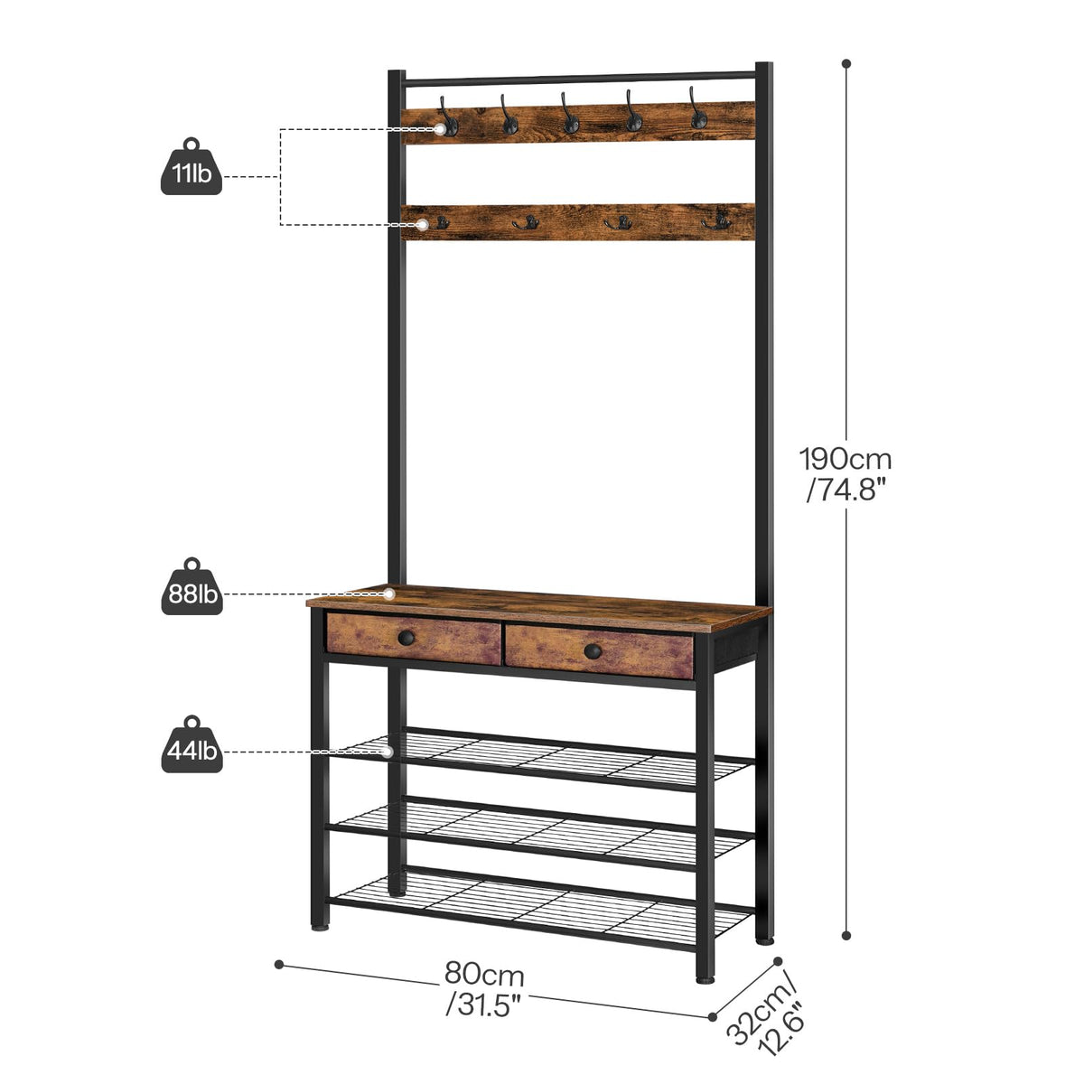 Entryway Hall Tree with Drawers