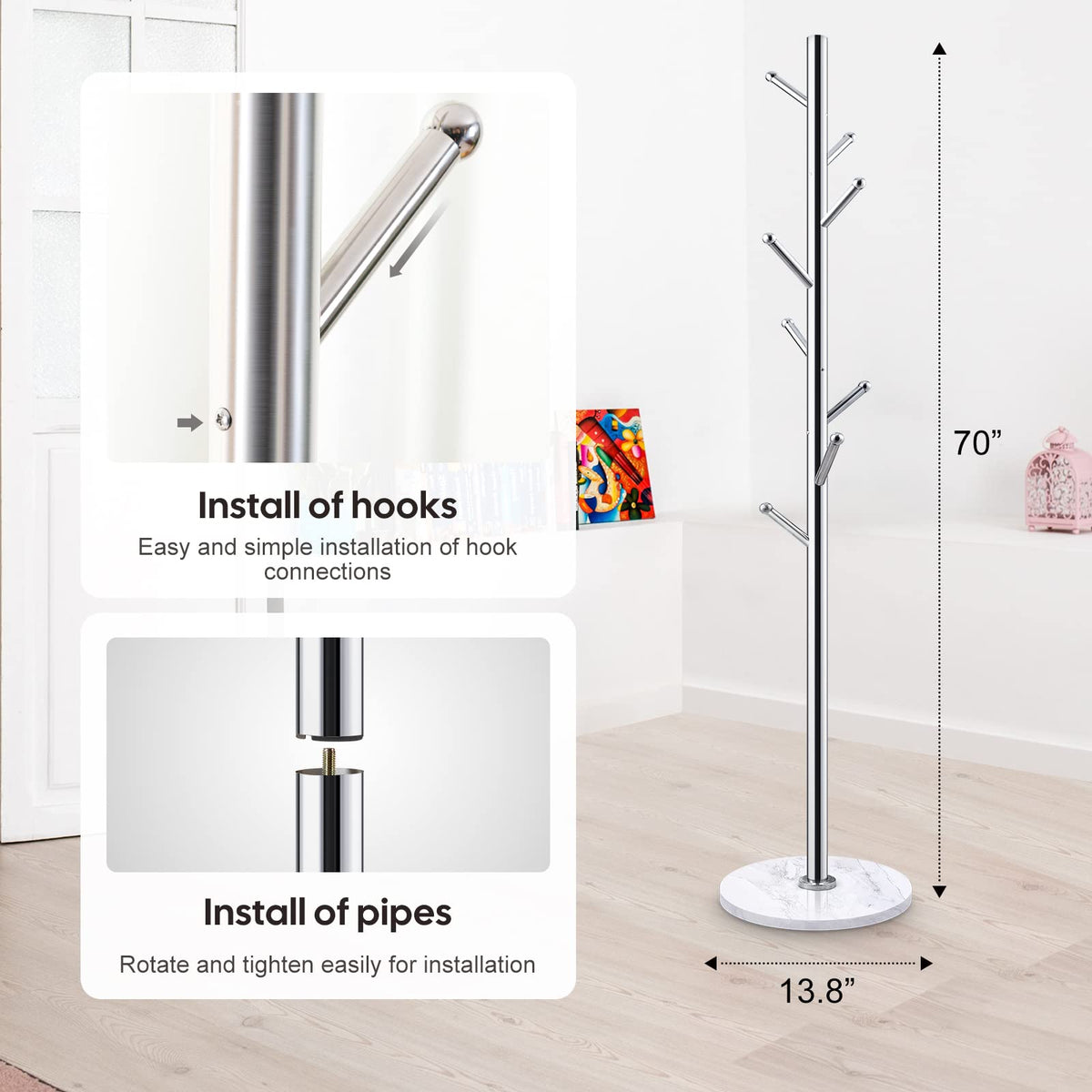 Silver Marble Base Coat Rack
