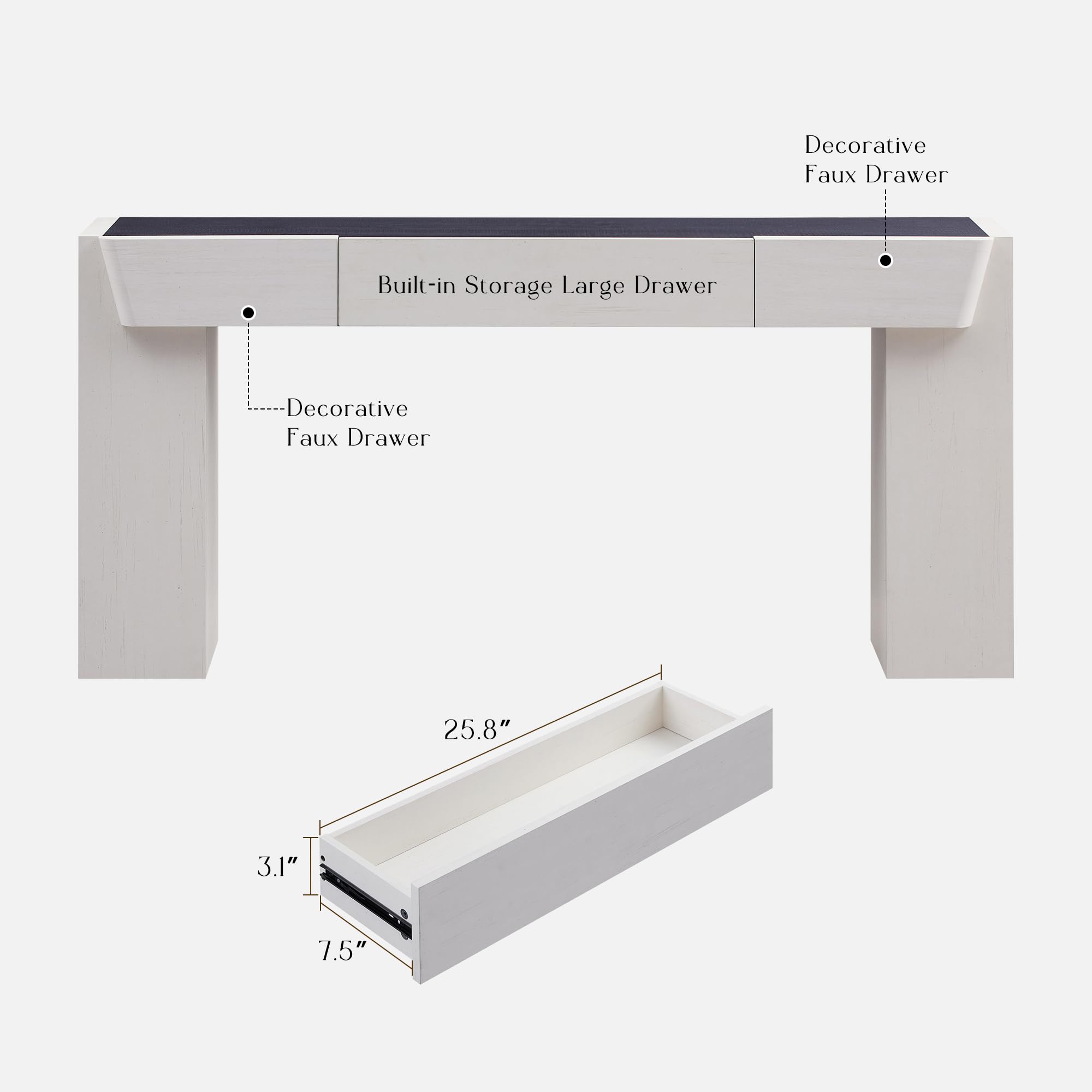 JXQTLINGMU 63" Long Wood Console Table with Storage Drawer, Modern Entryway Table, Sofa Table Behind Couch, Farmhouse Console Tables for Entryway Hallway Living Room, White