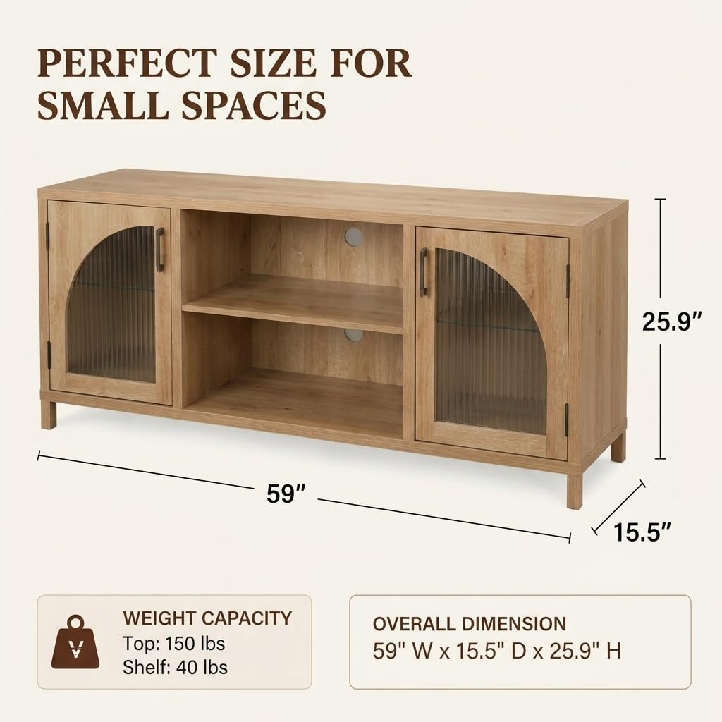 Oak Fluted Glass TV Stand
