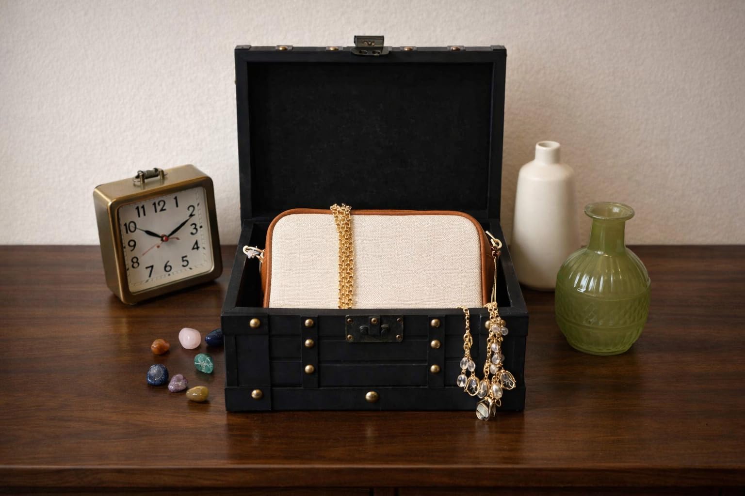 Vintage Wooden Treasure Chest with Leather Straps