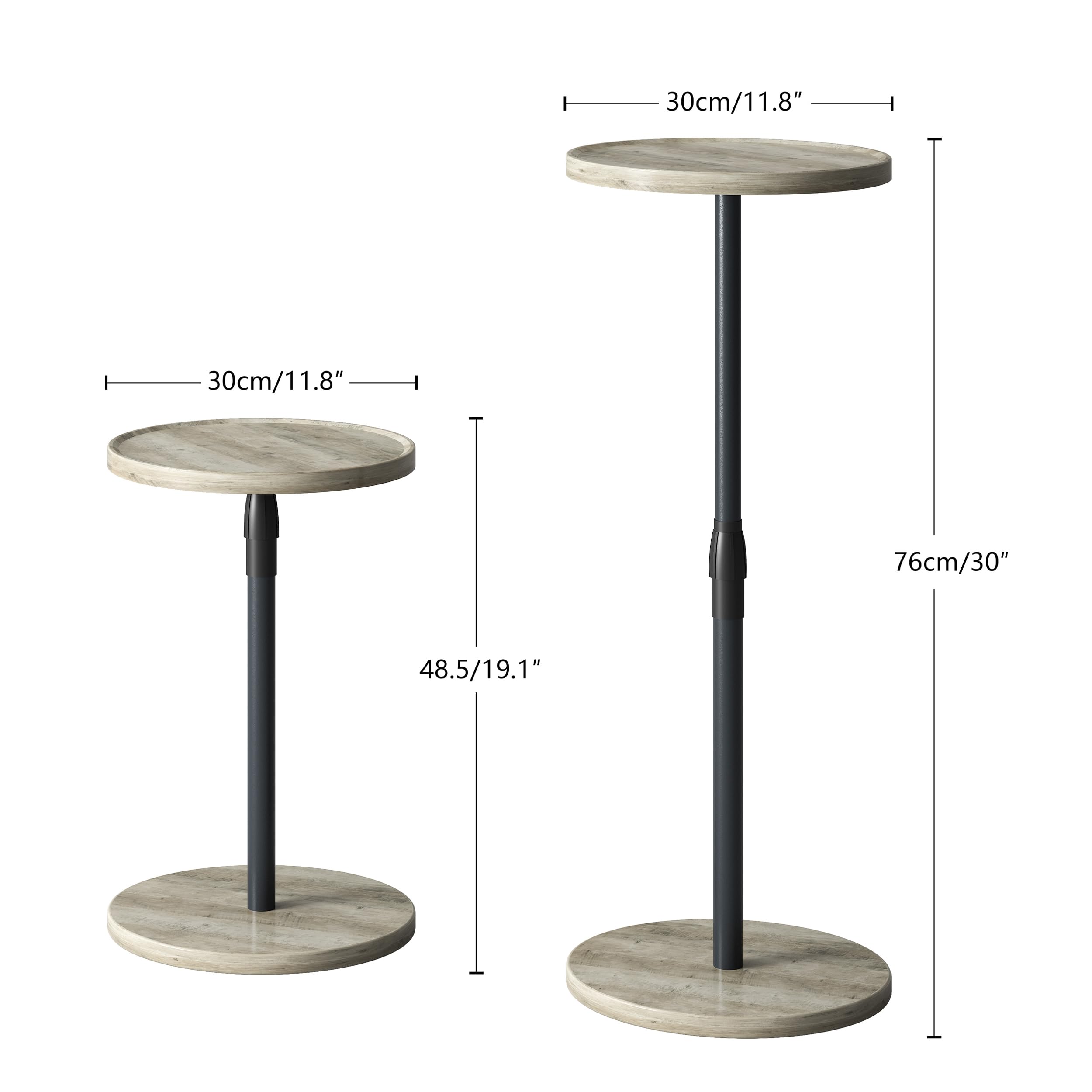 IRCPEN Adjustable Round Side Table, Small End Table, Pedestal Drink Table for Small Spaces, Tall Round Nightstand for Living Room Bedroom Sofa Couch, Oak ET-010QK