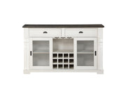 Steve Silver Furniture Joanna Two-Tone Server, Farmhouse Design, Sliding Glass Doors, Wine Rack, Bottle Storage Rack, Two Storage Shelves, Ktichen, 19" D x 60" W x 36.5" H, Ivory, White