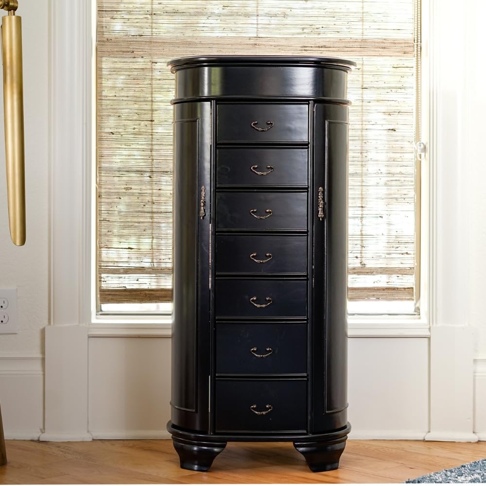 Oval Jewelry Armoire with Mirror & 7 Drawers