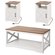 3-Piece Farmhouse Coffee Table Set with Charging Station