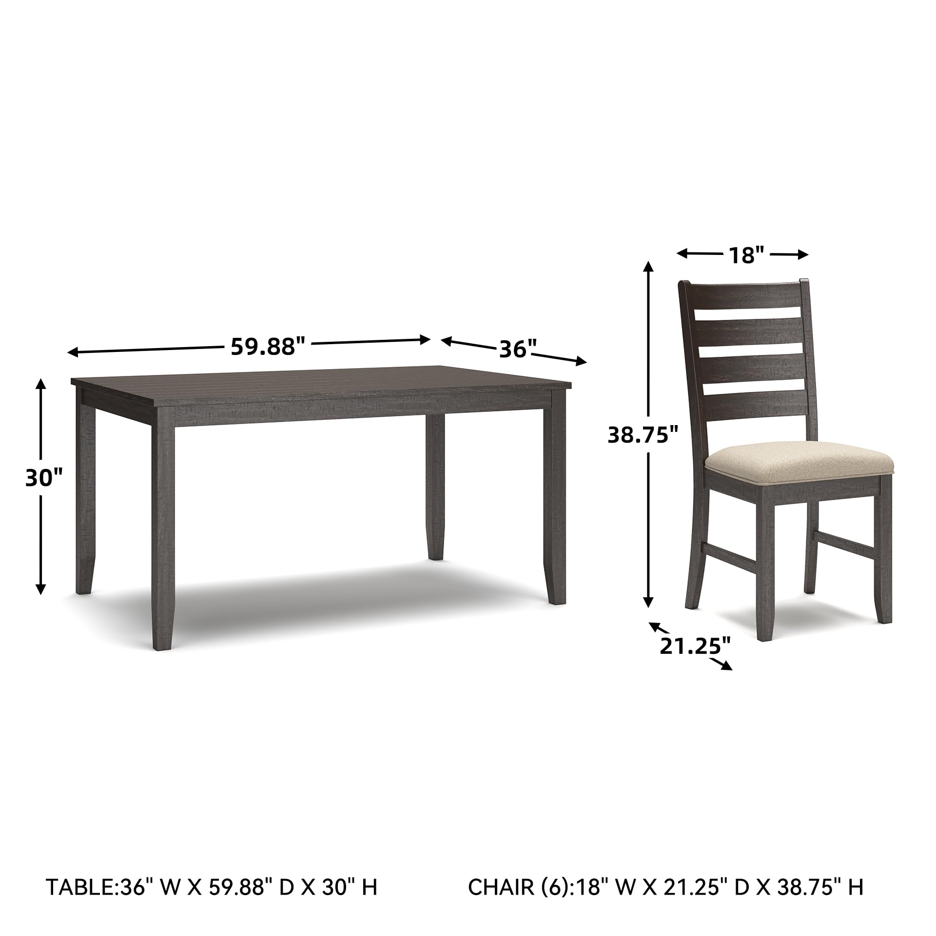 Signature Design by Ashley Rokane 7-Piece Dining Room Table Set with 6 Upholstered Chairs - Brown Wood 20" Rectangular Table & Chair Set for Kitchen Dining Room