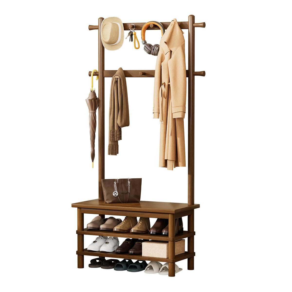 Solid Wood Hall Tree with Bench