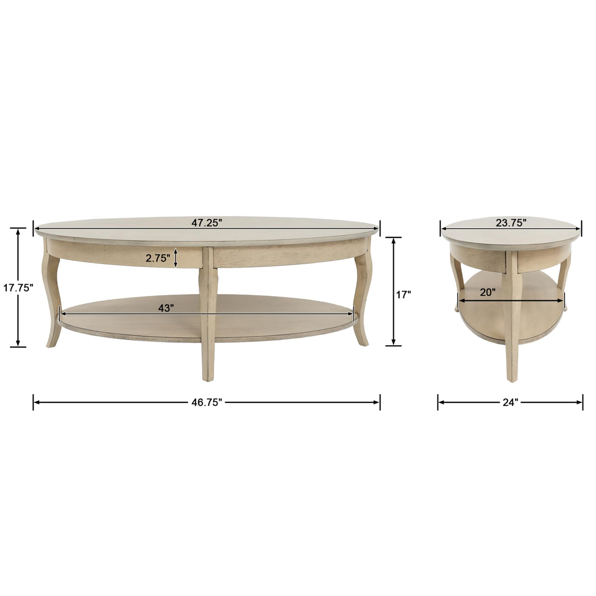 White Oval Wood Coffee Table with Storage