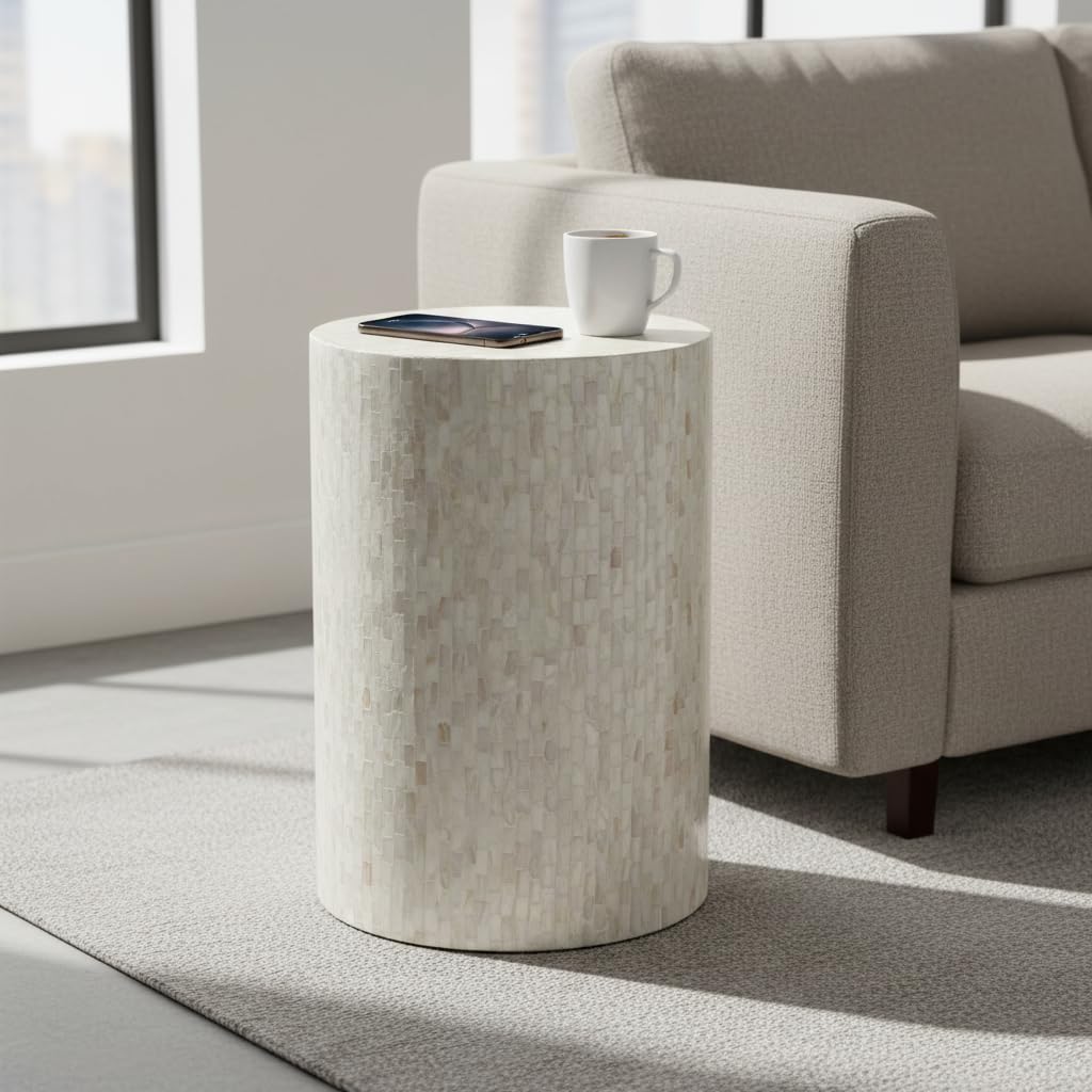 Mother of Pearl Drum Side Table