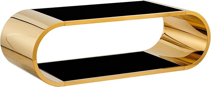 Oval Coffee Table with Faux Stone Top & Gold Steel Base