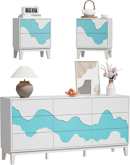 9-Drawer Dresser & 2 Nightstands Bedroom Set