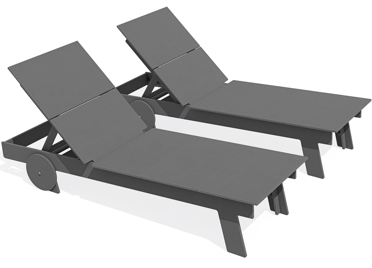 SERWALL Outdoor Chaise Lounge Chair Set of 2, Modern Armless Lounger for Pool, Grey