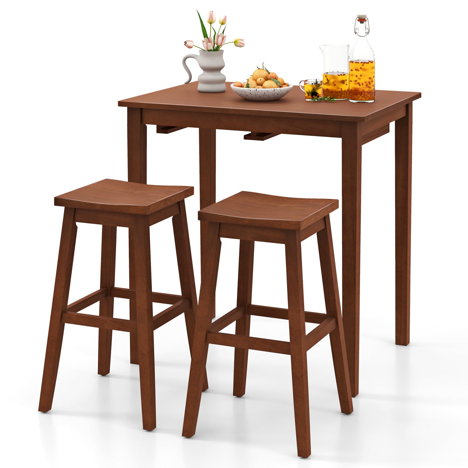 3-Piece Counter Height Bar Table Set with Saddle Stools