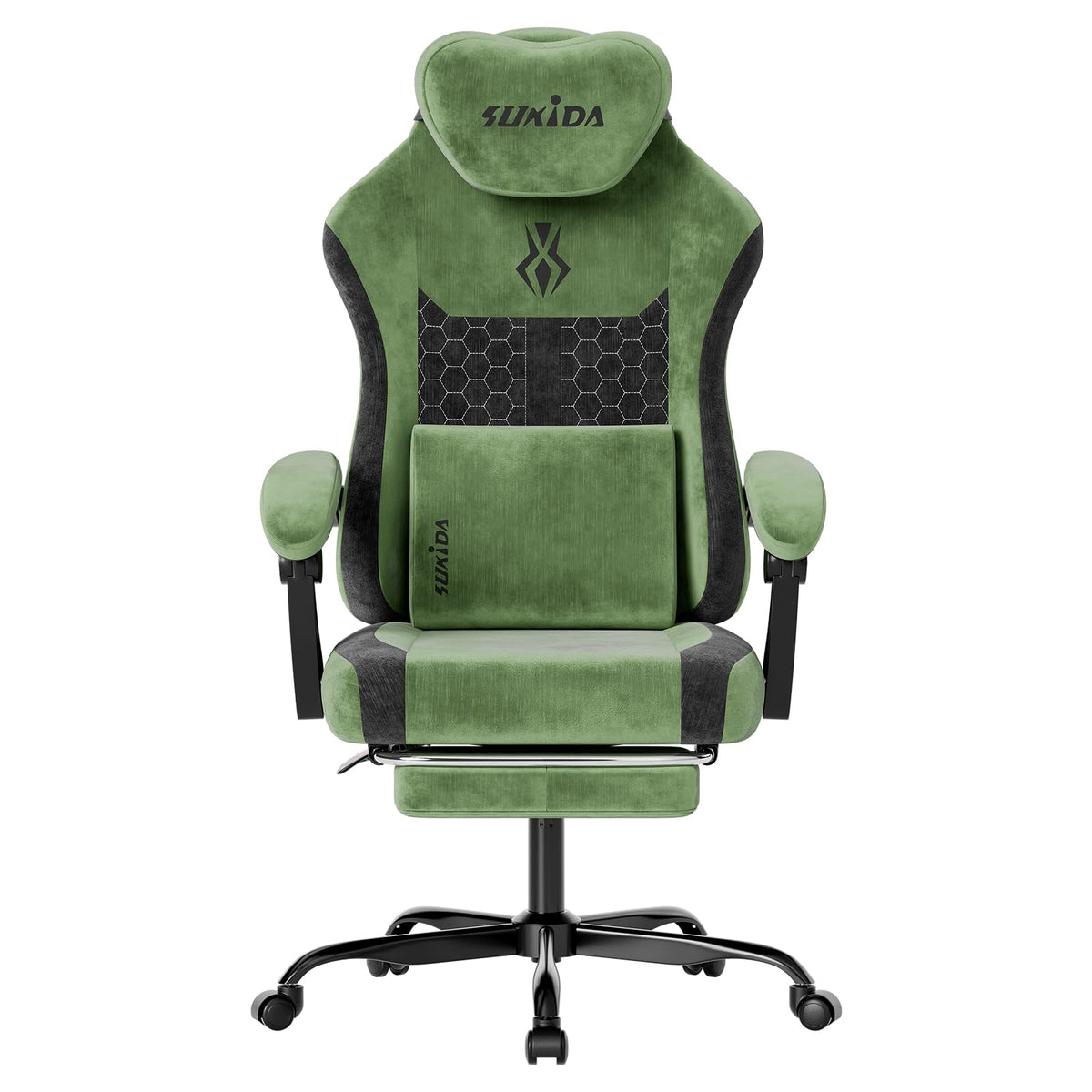 Green Fabric Gaming Chair with Footrest