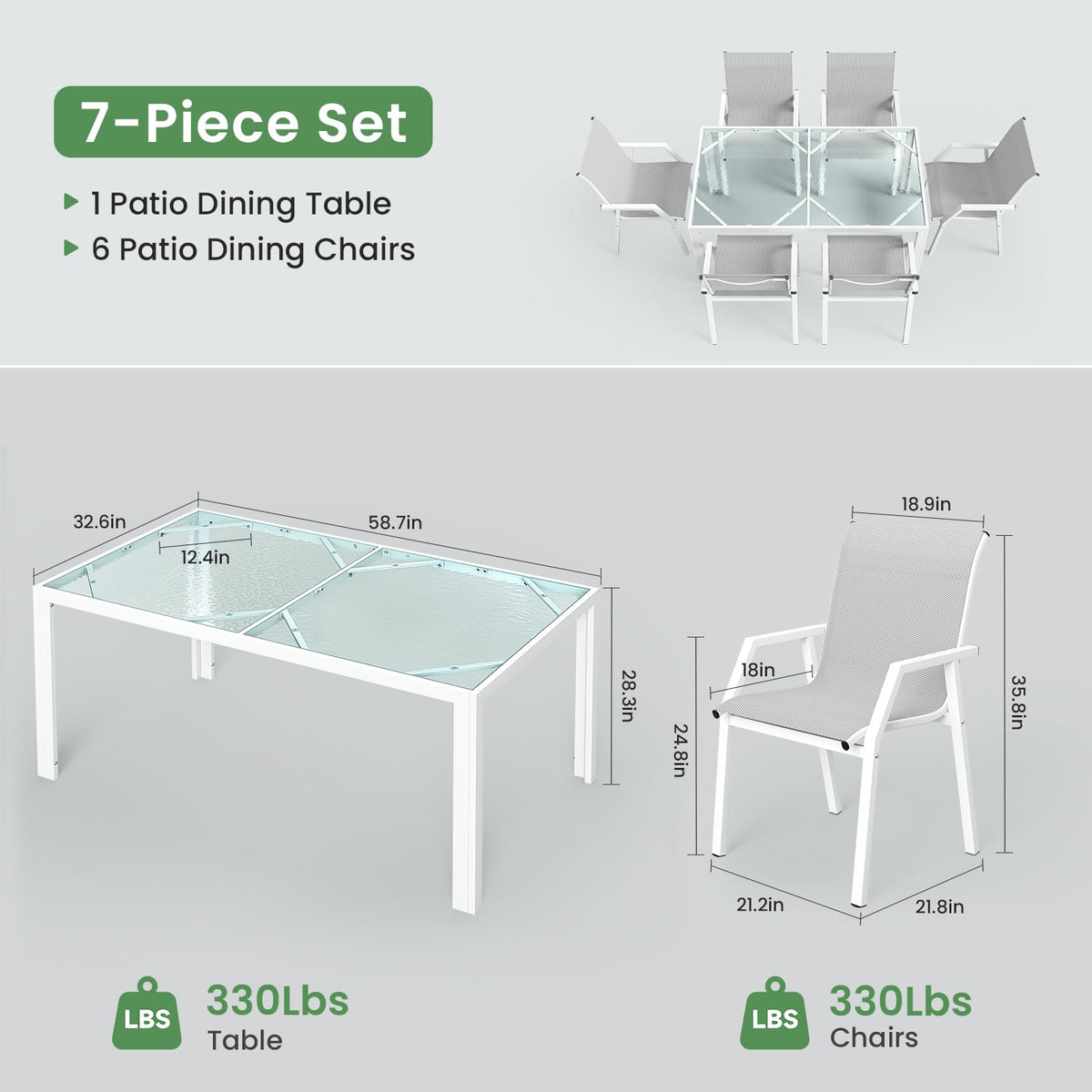 Jocoevol 7 Piece Patio Dining Sets for 6 Outdoor Table and Chairs Set