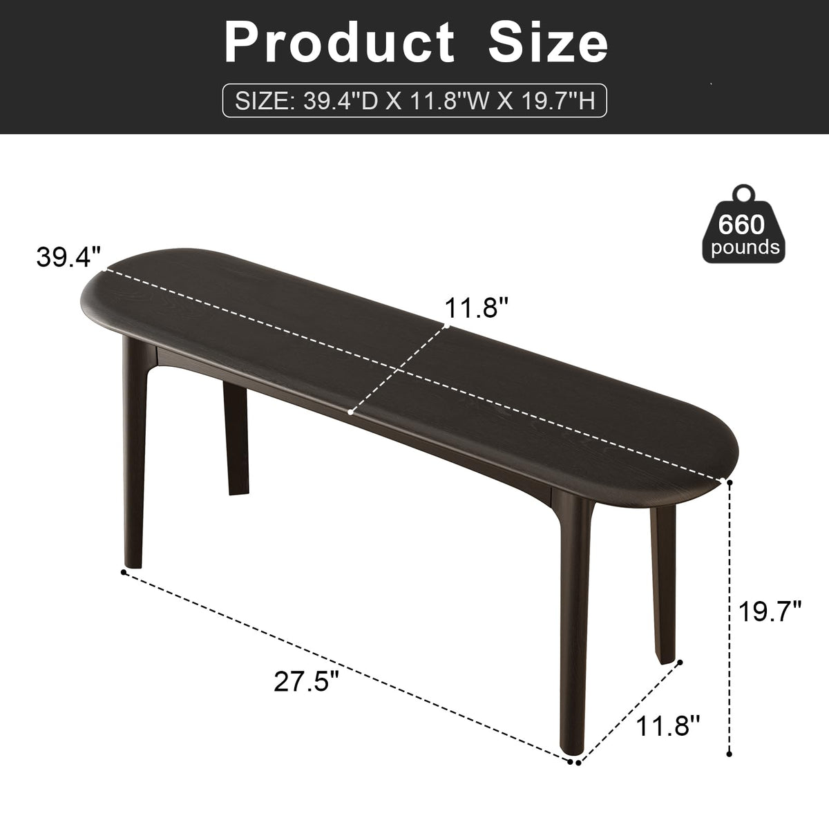 Solid Rubberwood Dining Bench