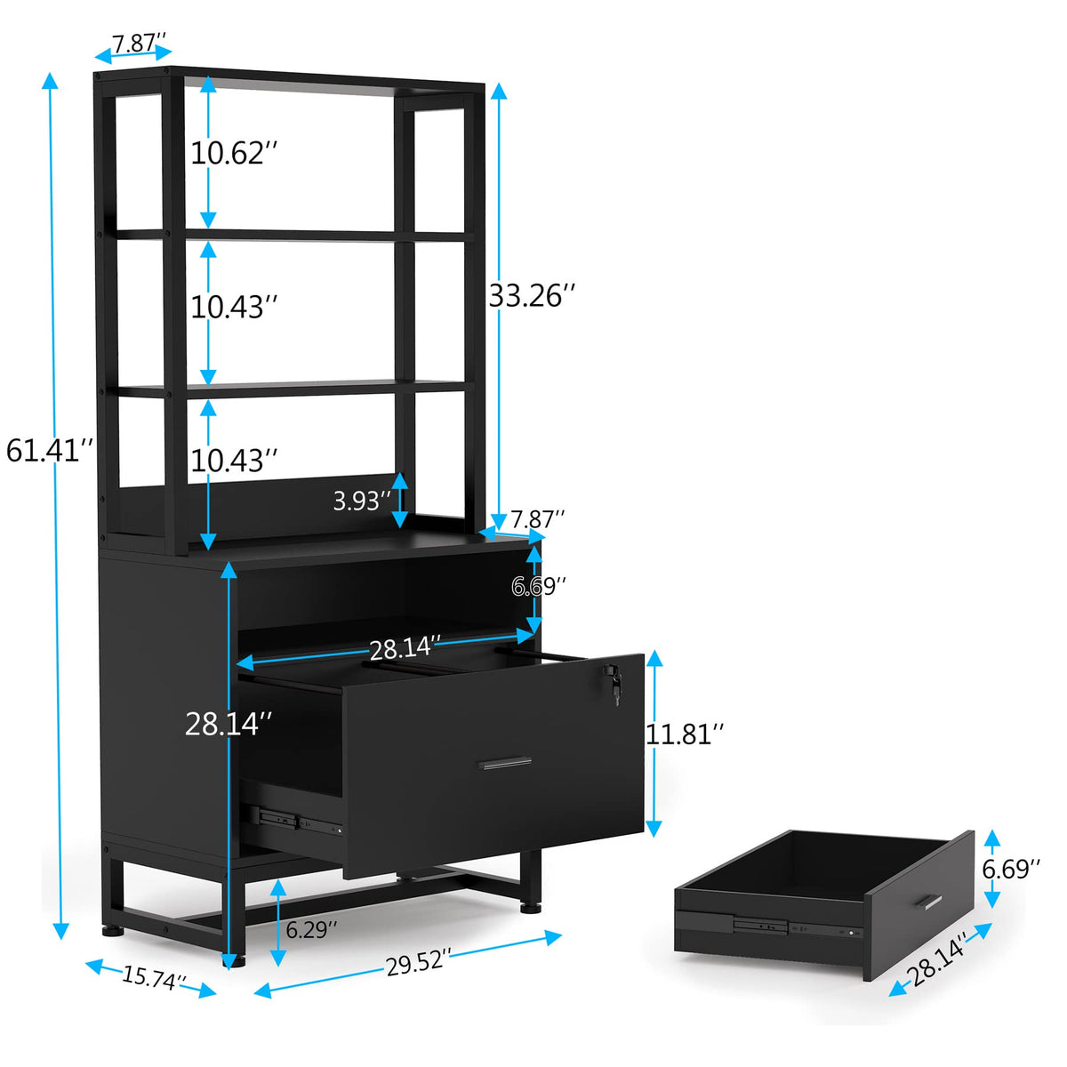 Locking File Cabinet with Bookshelf