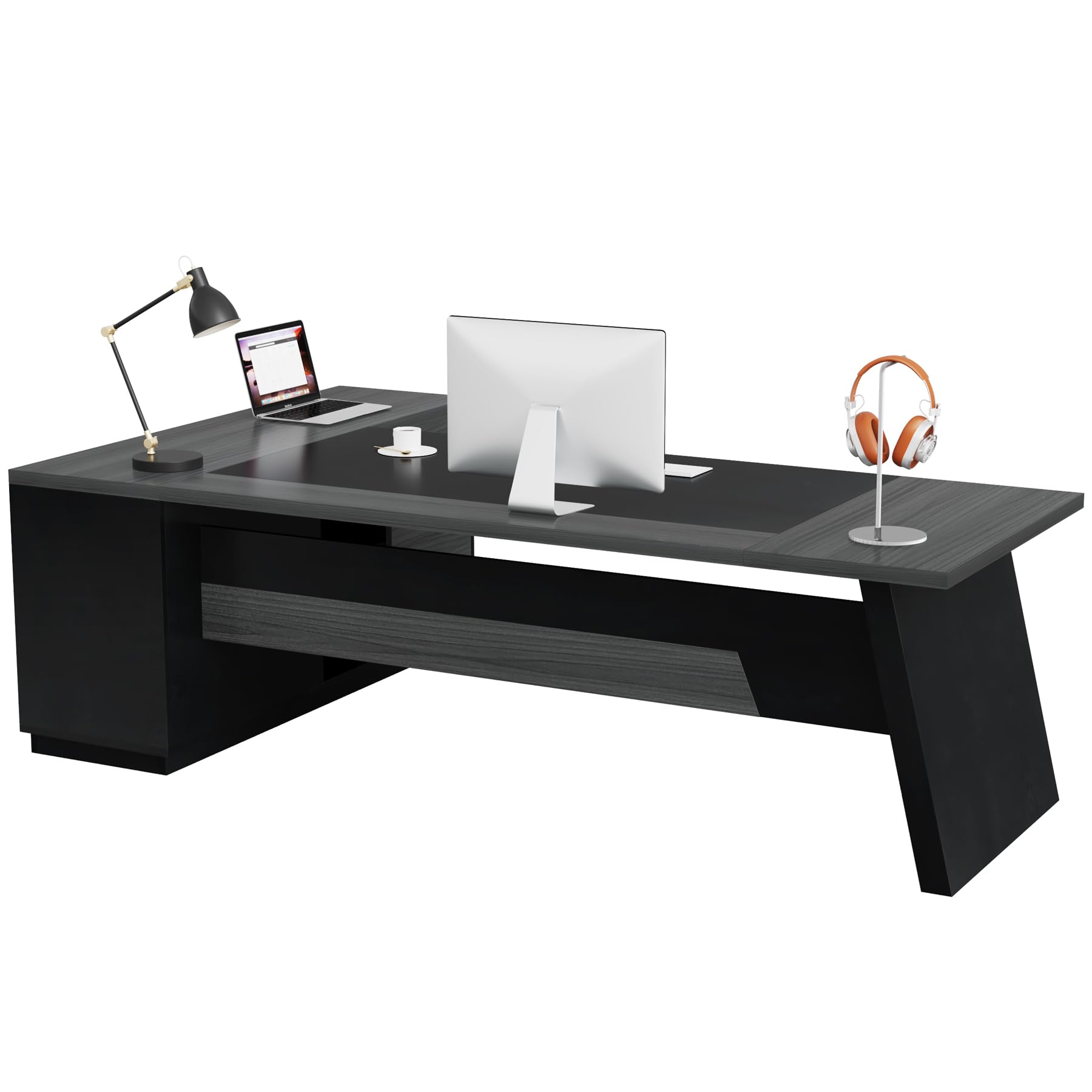 Tribesigns 78" L-Shaped Executive Desk, Large Modern Office Desk with Drawers and Lateral File Cabinet, Business Furniture with Storage Shelves, Big Computer Desk for Home Office (Grey + Blcak)