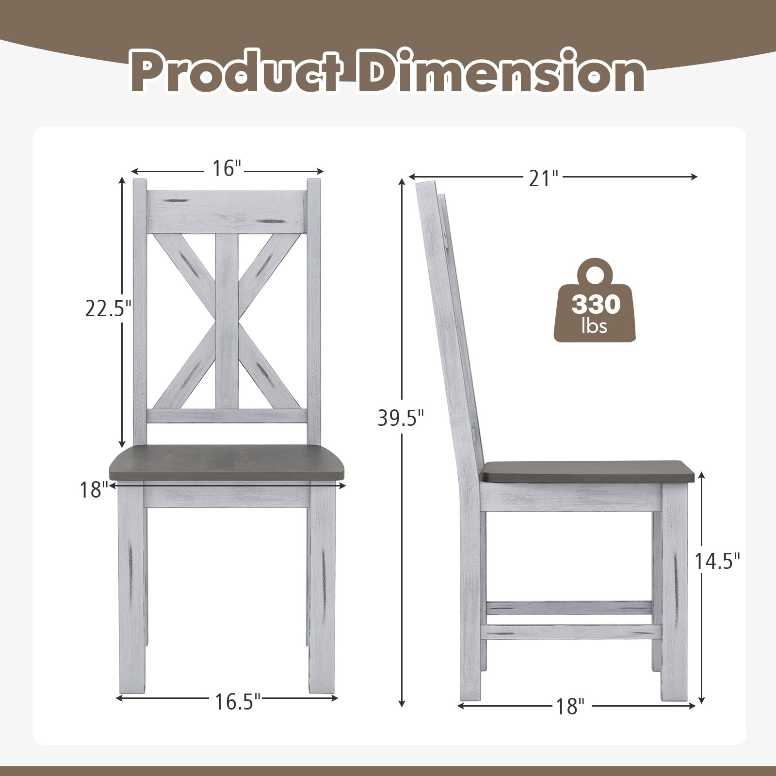 Rubber Wood Dining Chairs, Set of 4 – Hollowed High Back, Grey