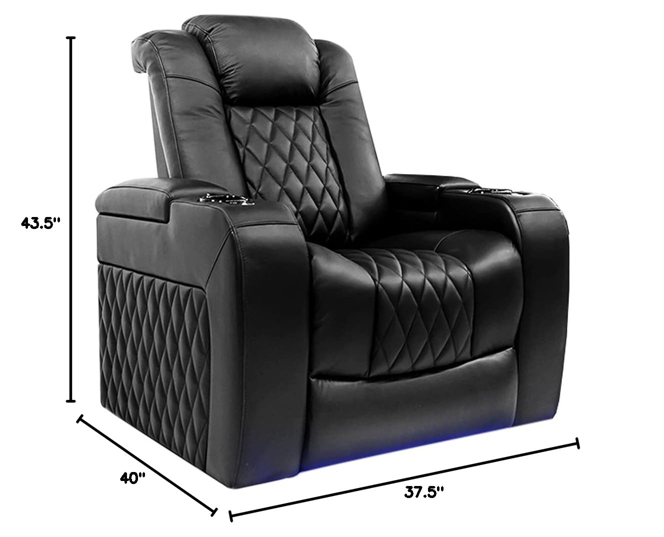 Valencia Tuscany Home Theater Seat - Nappa Leather Power Recliner with Cool Gel Memory Foam, USB-C/A Charging, RGB LED Lights, Adjustable Lumbar & Headrest (Single Recliner,Black)