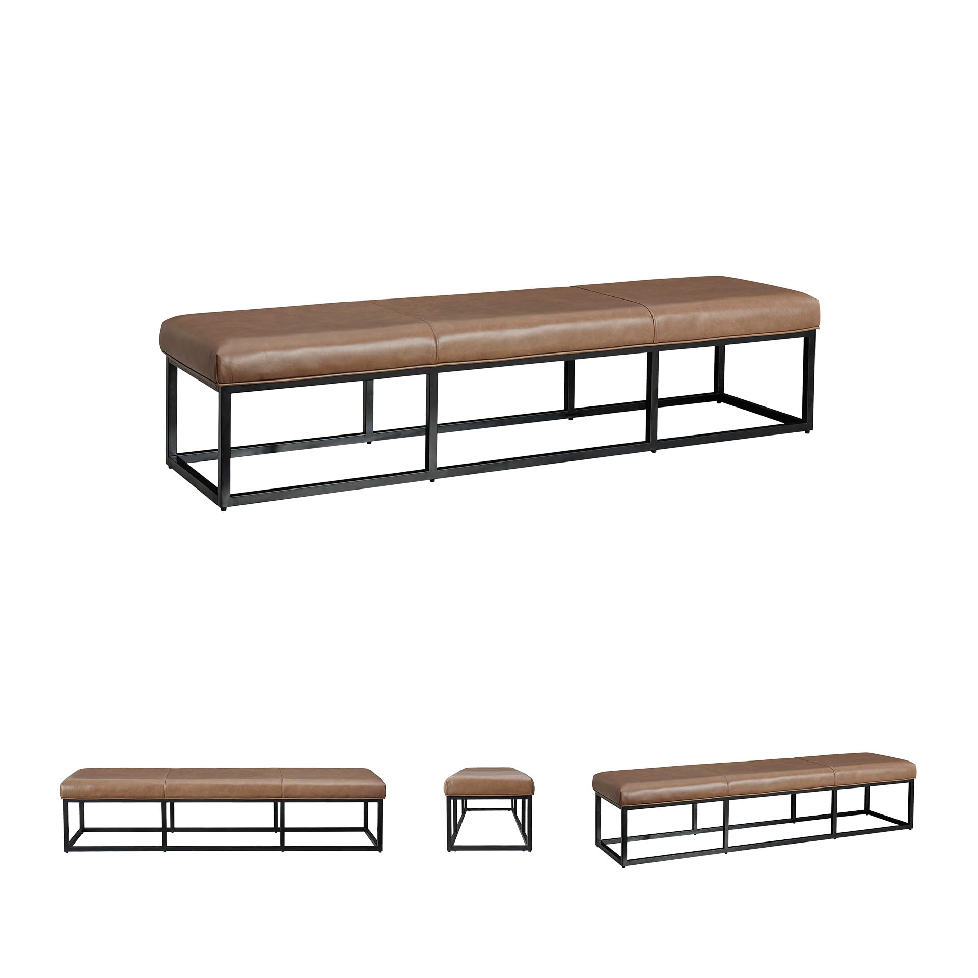 Leather Upholstered Accent Bench – Dark Brown & Black
