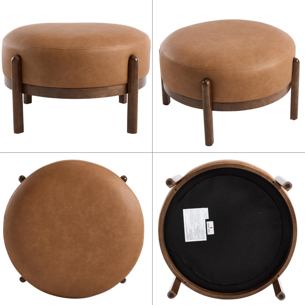 Ya-Home Modern Ottoman, Soft PU Leather Footrest Bench with Solid Wooden Legs Single Seat for Living Room Bedroom, Brown