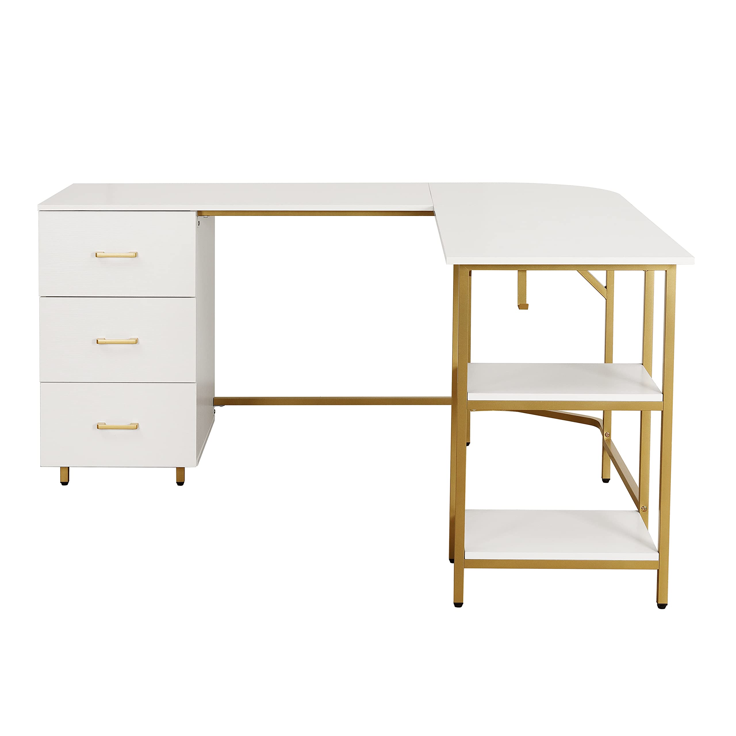L-Shaped Computer Desk with Drawers & Storage Shelves