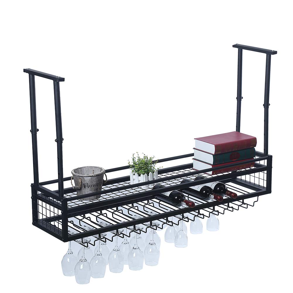Ceiling Wine Rack Wall Mounted,Hanging Wine Glass Rack Ceiling Wine Shelf