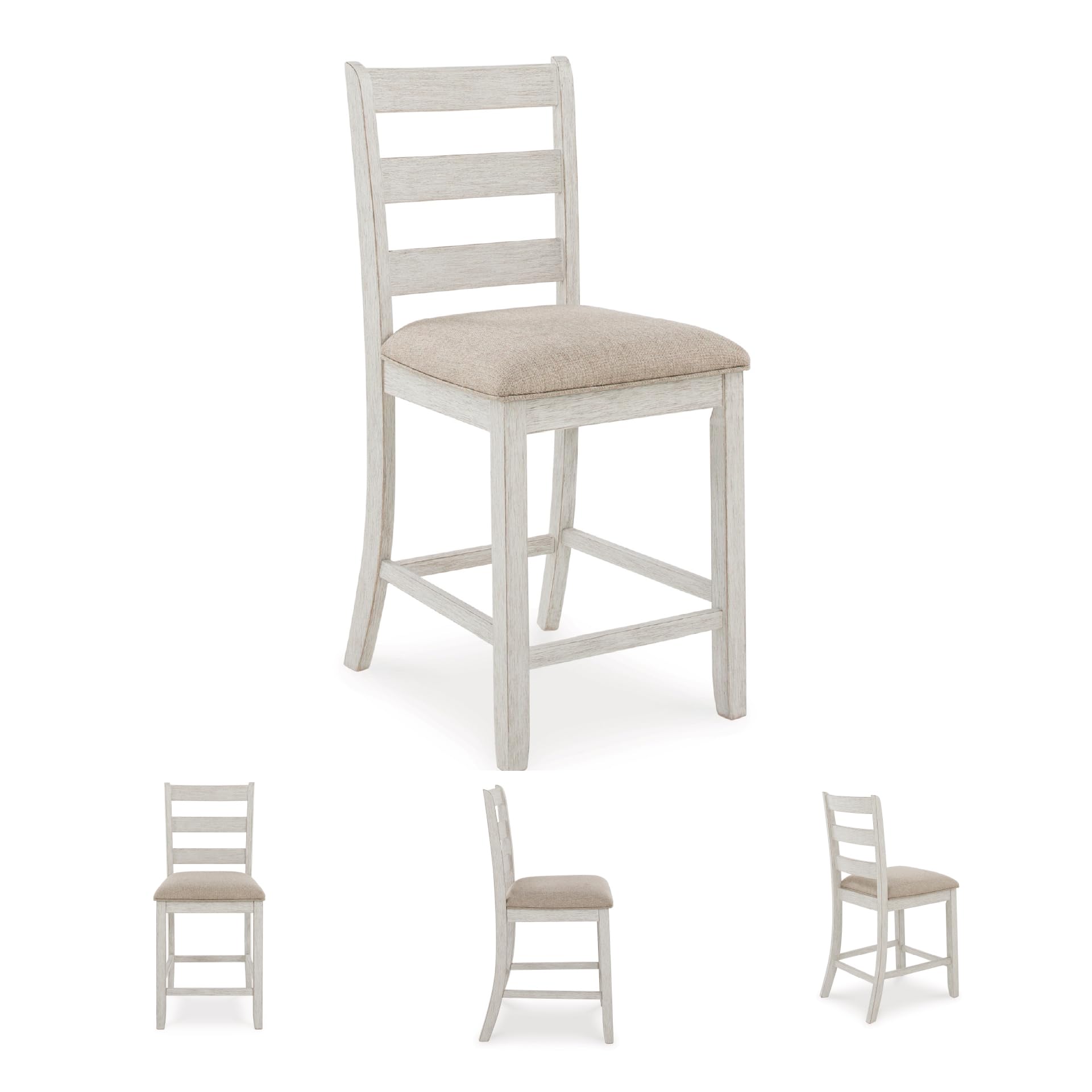 Signature Design by Ashley Skempton Modern Farmhouse Counter Height Dining Table and Upholstered Bar Stools, Set of 7, White & Light Brown