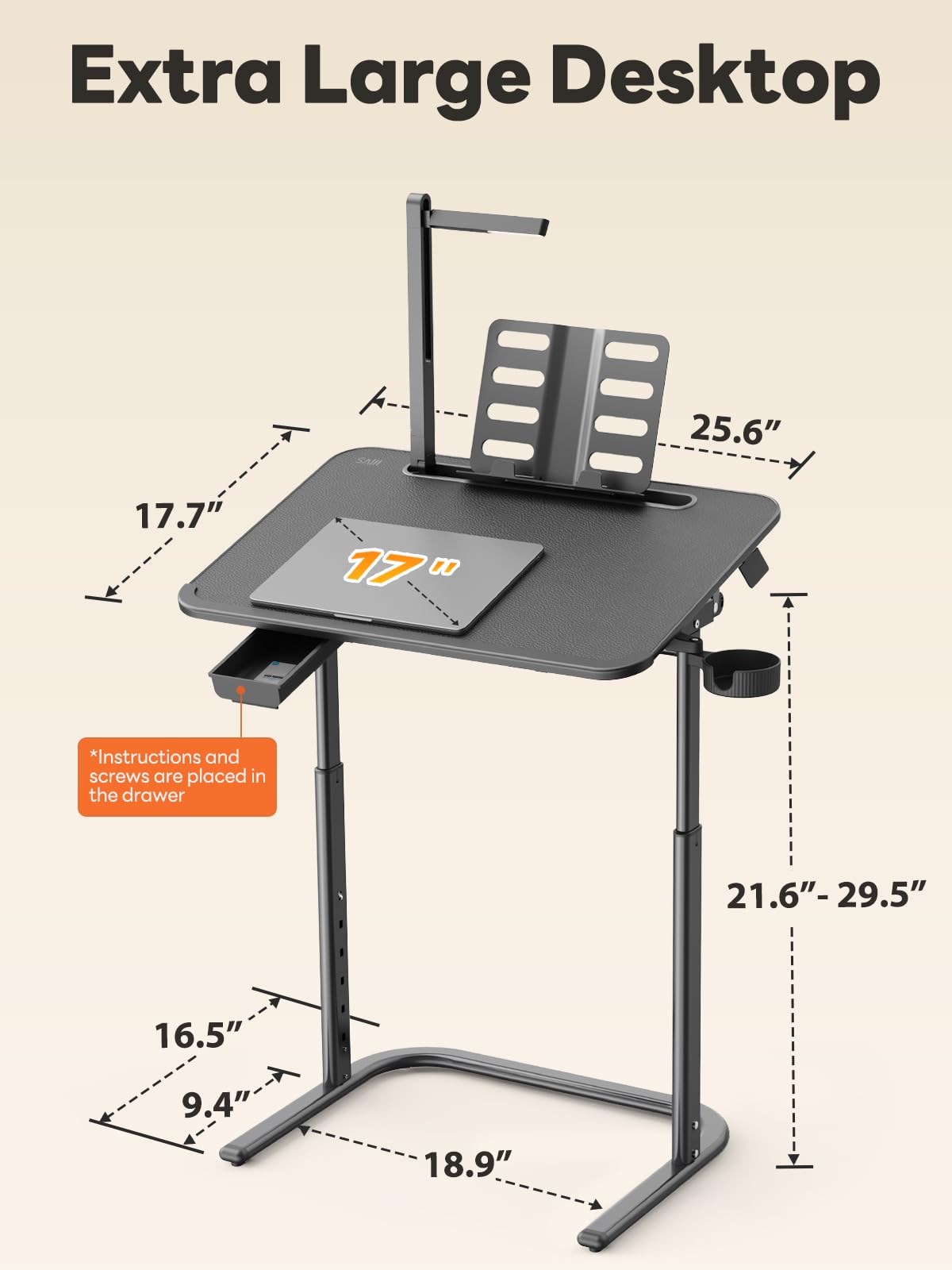 SAIJI XXL Extra Large Sturdy TV Tray Table, Laptop Desk for Couch