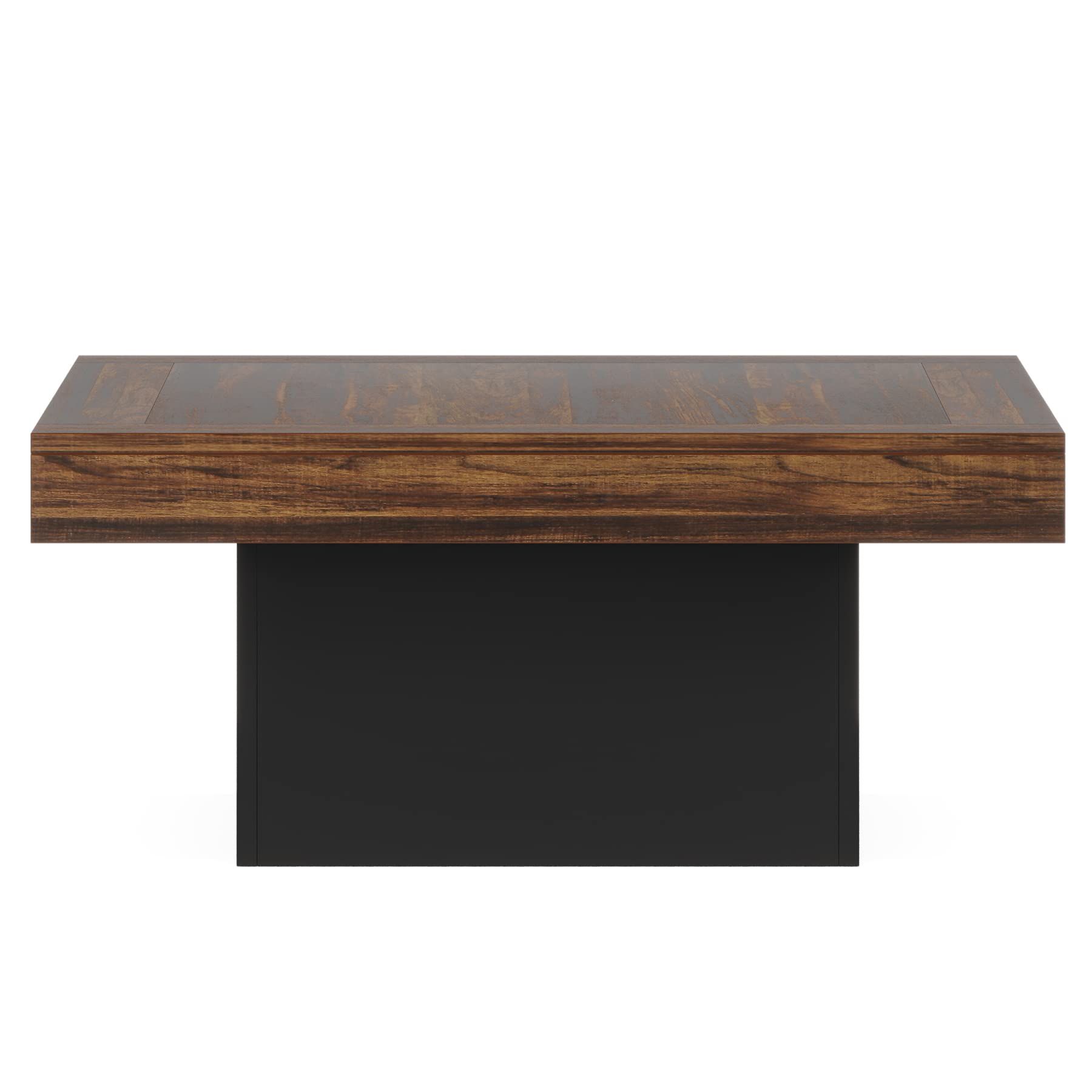 Tribesigns 35.4-Inch Square Coffee Table with LED Light, Modern Wood Coffee Table, Large Center Table for Living Room, Rustic Brown & Black