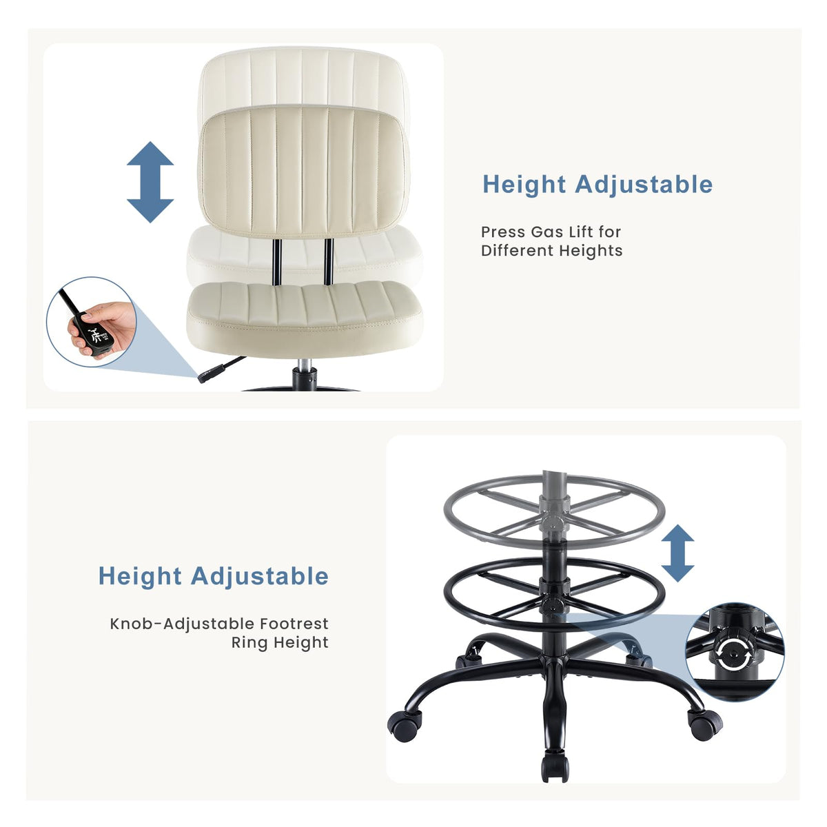 DUMOS Armless Drafting Chair, Standing Desk Chair, Rolling Stool