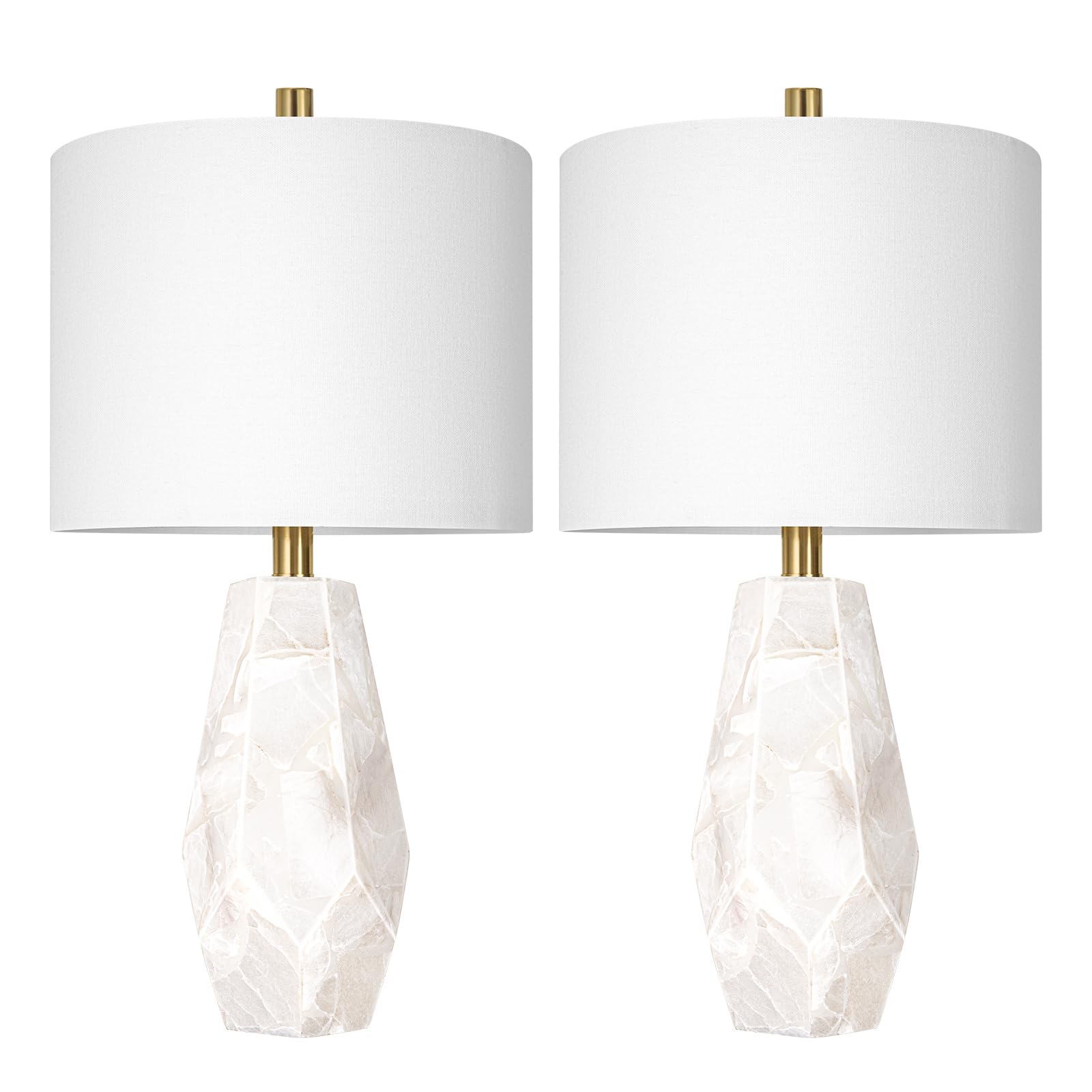 Scenekoy 23" Alabaster Living Room Table Lamp Set of 2 with Night Light, Rotary Switch, Modern Table Lamps with Linen Shade for Bedroom, Living Room, Bedside, Nightstand (Bulb Included)
