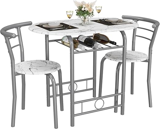 3-Piece Kitchen Table & Chair Set with Wine Rack
