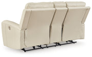 Signature Design by Ashley Dahlmoore Contemporary Leather Match Power Reclining Loveseat with Console and USB Ports, Beige