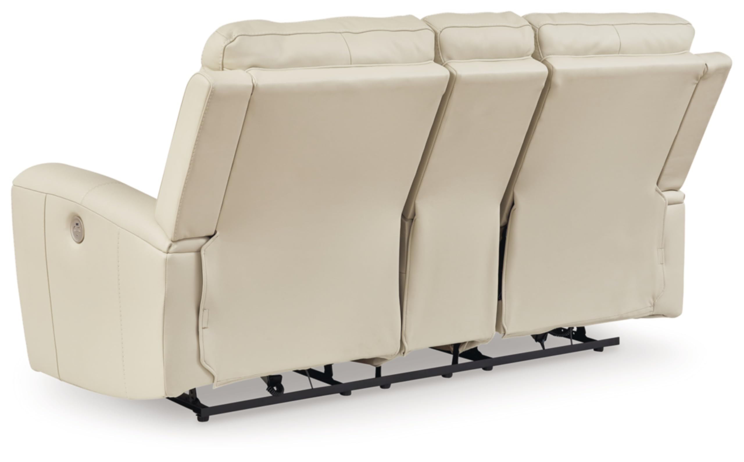 Signature Design by Ashley Dahlmoore Contemporary Leather Match Power Reclining Loveseat with Console and USB Ports, Beige