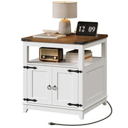 Farmhouse End Table with Charging Station and Barn Door