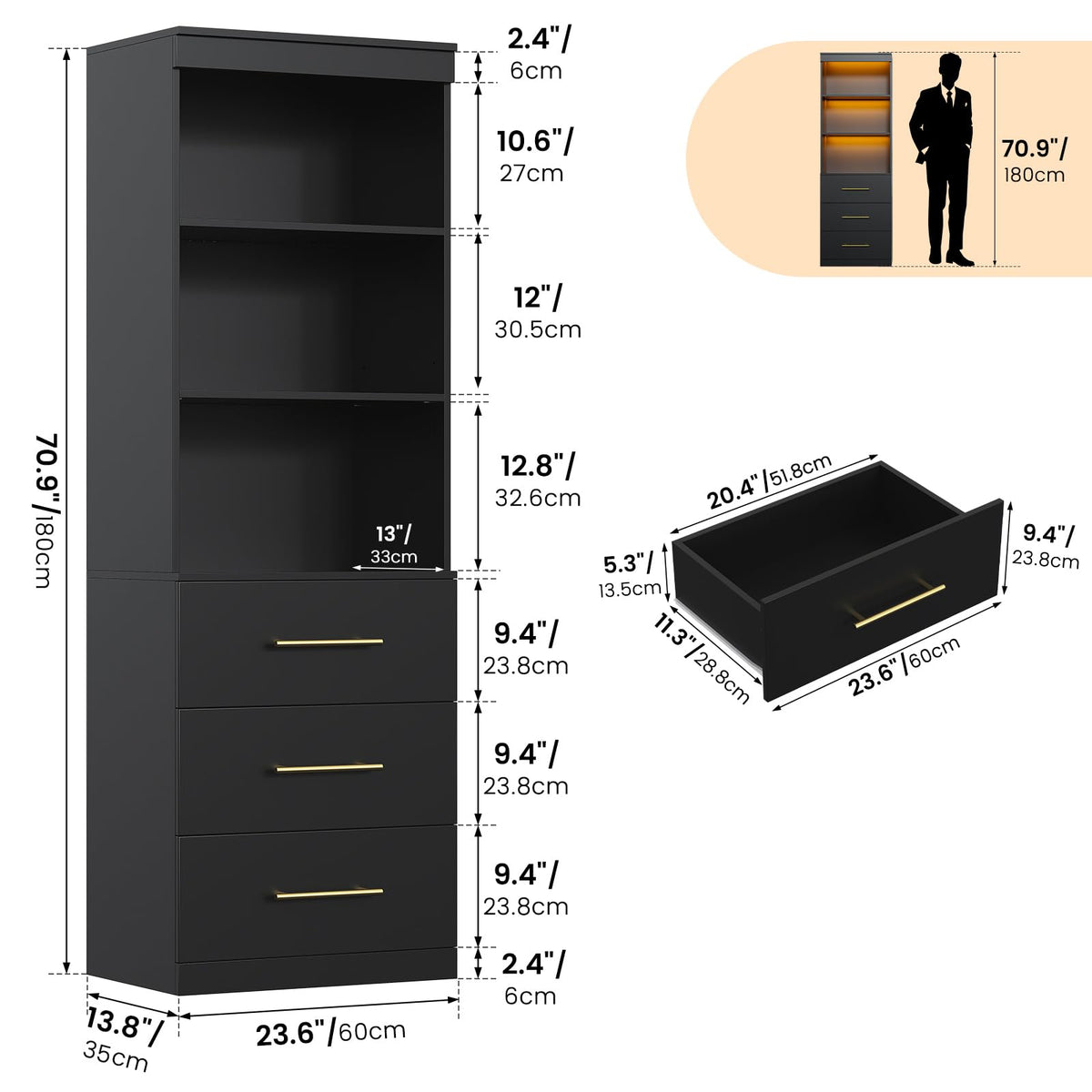 Tall Bookcase with Drawers