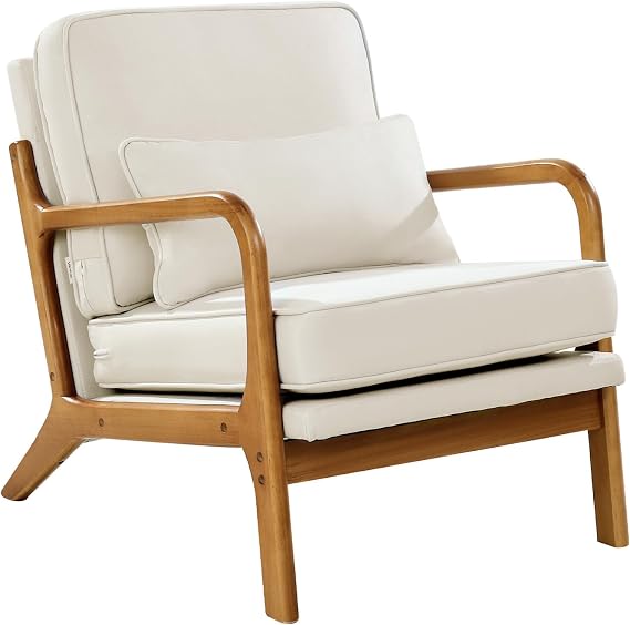 Mid-Century Modern Accent Chair with Linen Fabric & Thickened Cushion