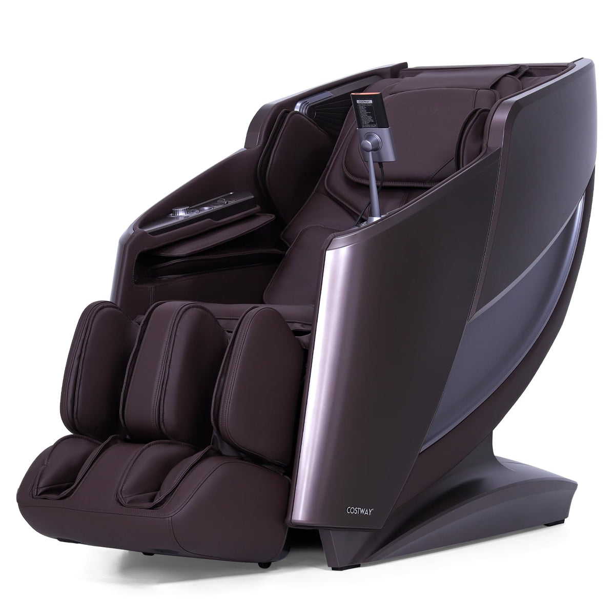 COSTWAY 4D Flexible Track Massage Chair, Full Body Zero Gravity Massage Recliner w/Airbags, Waist Heater, Electric Calf Frame, Auto Body Scan, Wireless Charging Station, Thai Stretching, Brown