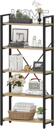 5-Tier Industrial Bookshelf with Metal Frame