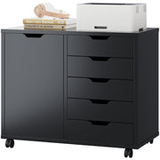 5-Drawer Rolling File Cabinet with Shelves & Door