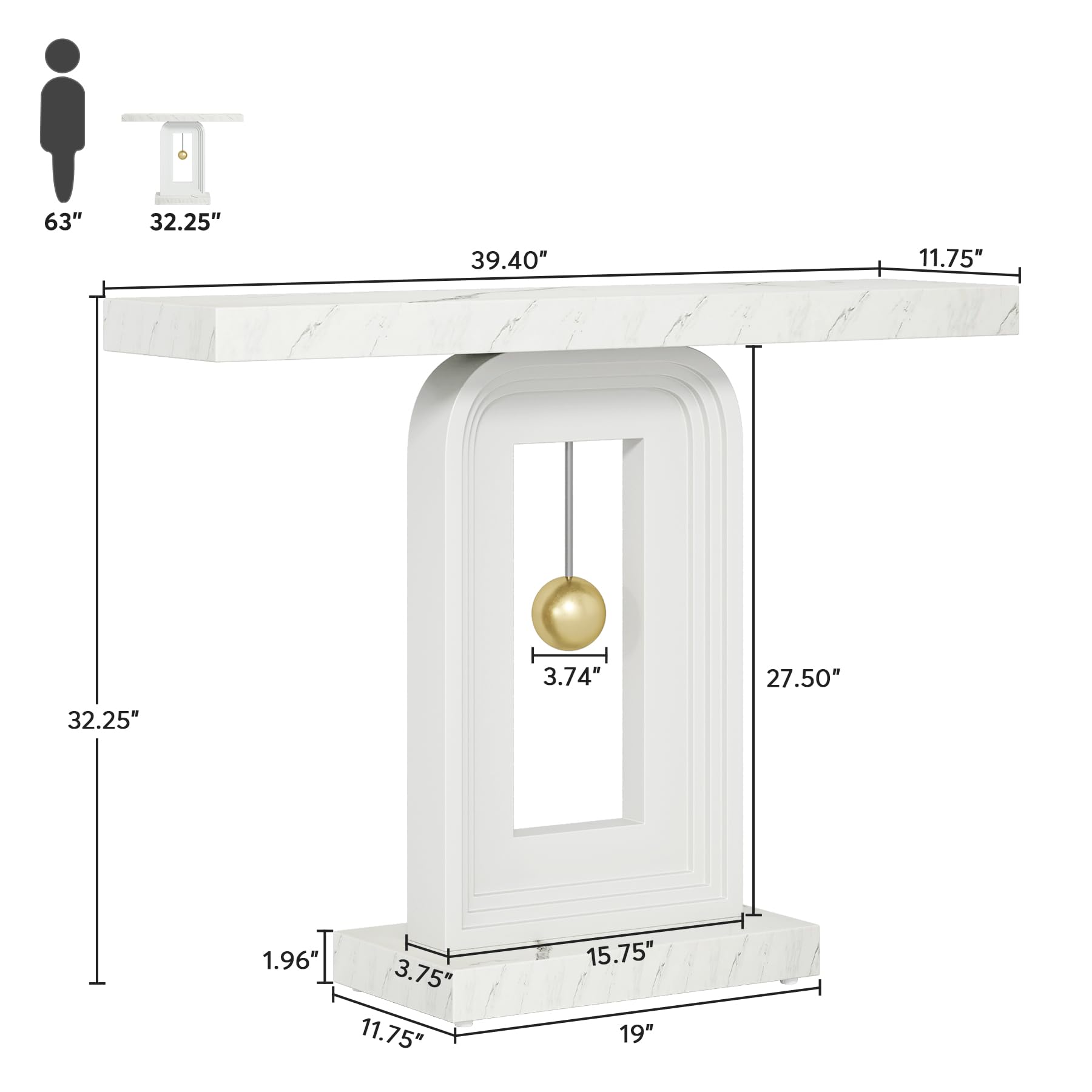 Tribesigns Modern Console Table, 40 Inches Faux Marble Sofa Table, Contemporary Entryway Table with Pendulum Shape Base for Living Room Hallway Entrance, White