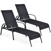 Giantex 2 Pcs Chaise Lounge Chair, Adjustable Reclining Lounge Chairs Patio Furniture, Backyard Lawn Sling Chaise w/Adjustable Back, Folding Recliners for Outdoor Beach Yard Pool (Black)